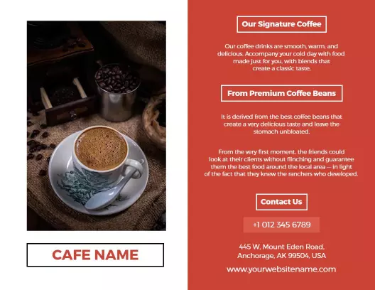 Classic Coffee Shop Signature Beverage Bi Fold Brochure Template