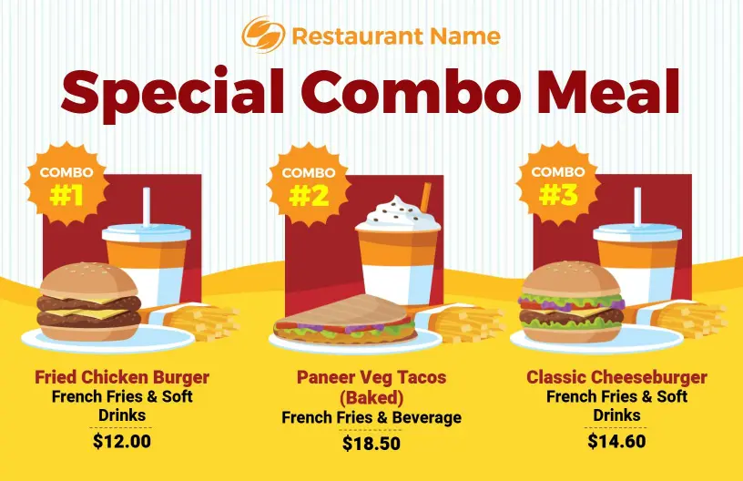 Classic Combo Meals with Soft Drinks Menu Template