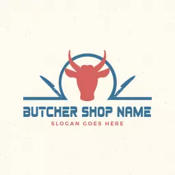 Classic Cow Silhouette with Butcher Tools Emphasizing Quality Logo Template