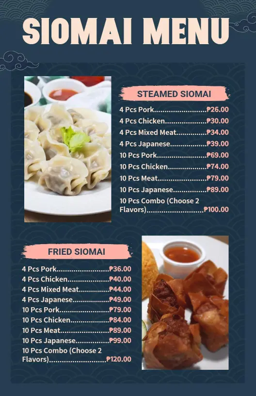 Classic Dark Background Steamed and Fried Siomai Menu Template