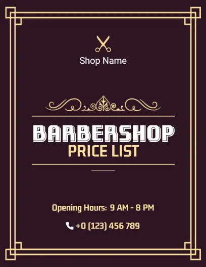 Classic Decorative Barbershop Service Price List Template
