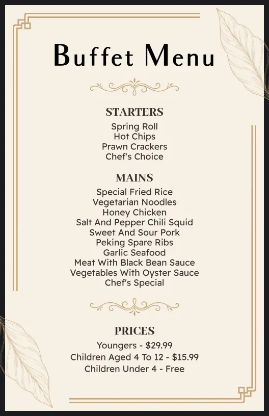 Classic Decorative Frame Buffet Selection Menu Template
