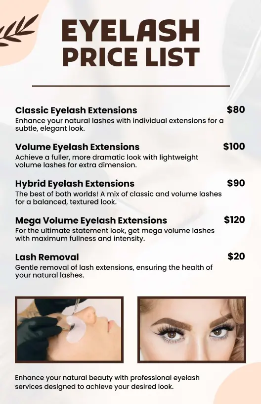 Classic Elegance Eyelash Service Price List Template