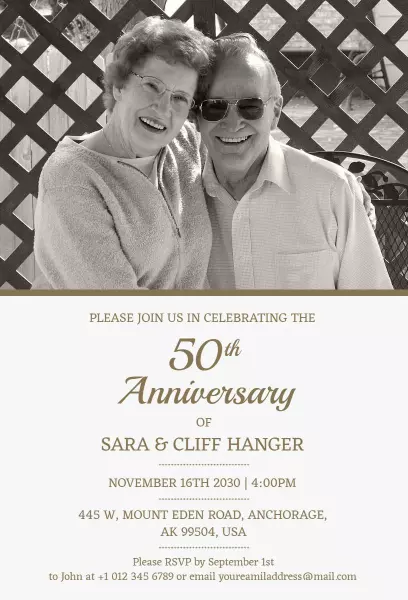 Classic Golden 50th Anniversary Celebration Invitation Template