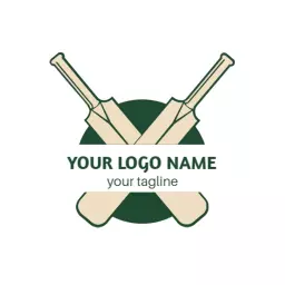 Classic Green and Beige Cricketers Crossing Bats Logo Template