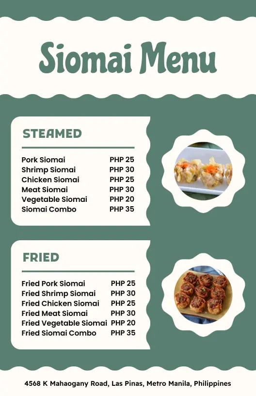 Classic Green and White Siomai Steamed Fried Menu Template