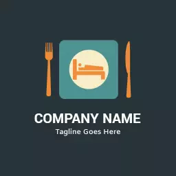 Classic Green Bed Icon with Fork and Knife Logo Template