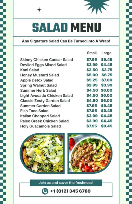 Classic Green Checkered Salad Menu Template