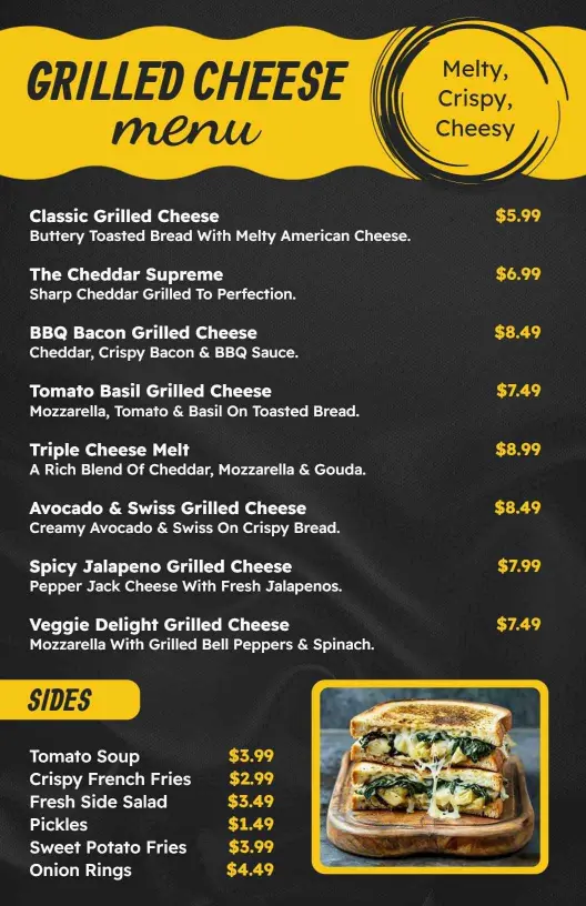 Classic Grilled Cheese Menu Template