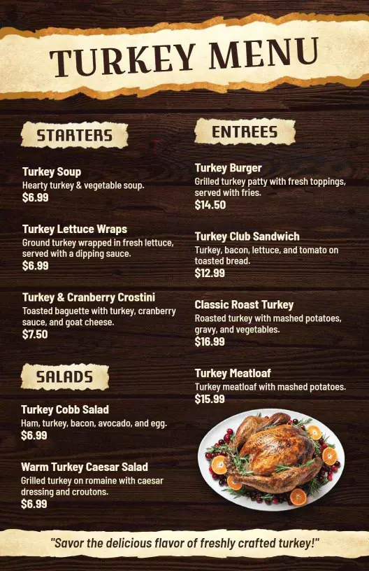 Classic Homestyle Turkey Feast Restaurant Menu Template