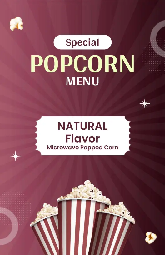 Classic Maroon Cheese Flavored Popcorn Menu Template