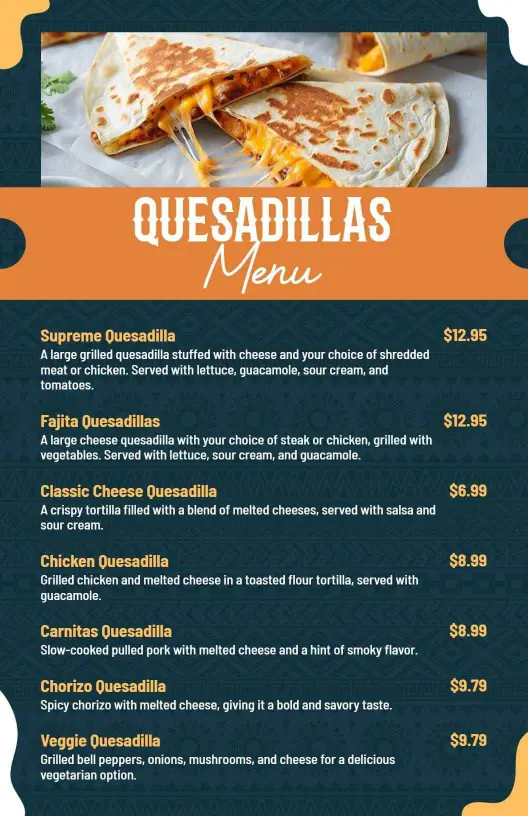 Classic Mexican Quesadilla Selection Menu Template