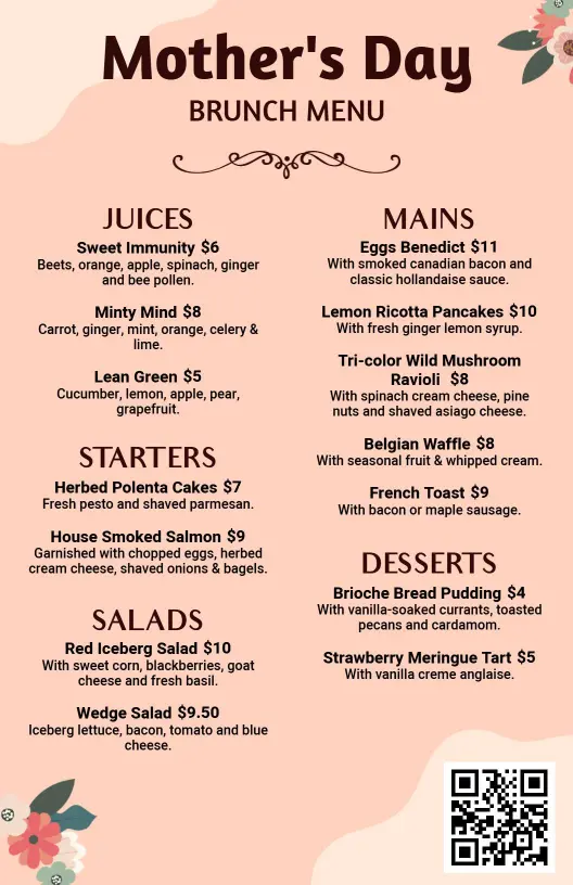 Classic Mother's Day Brunch Menu Template
