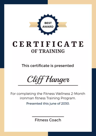 Classic Navy Blue and Cream Training Completion Certificate Template