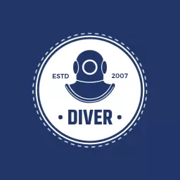 Classic Navy Blue Diver Design Featuring Vintage Scuba Gear Logo Template