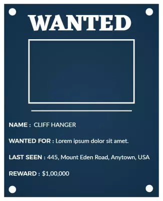 Classic Navy Blue Wanted Criminal Notice Poster Template