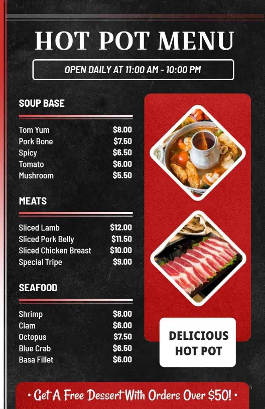 Classic Red Accented Hot Pot Menu Template