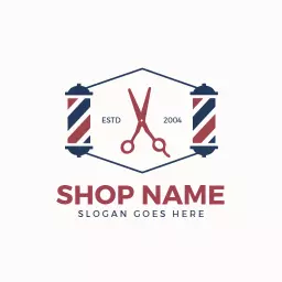Classic Red and Blue Barber Shop Logo Featuring Scissors Logo Template