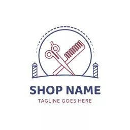 Classic Red and Blue Barber Shop Tools Emblem Logo Template
