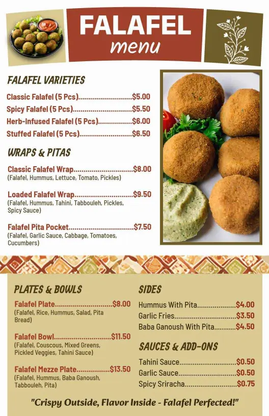 Classic Red and Green Falafel Variety Menu Template