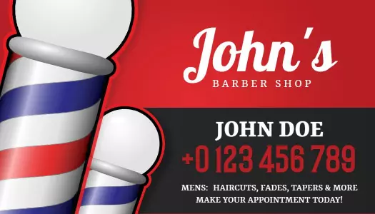 Classic Red and White Barber Shop Business Card Template