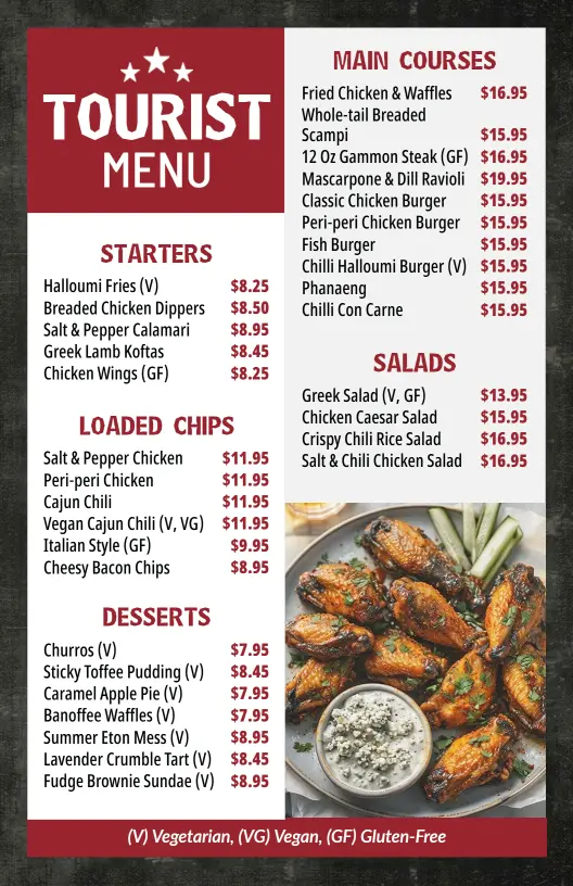 Classic Red and White Tourist Dining Menu Template