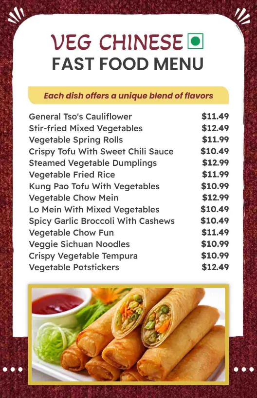 Classic Red and White Veg Chinese Food Menu Template