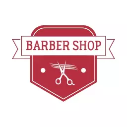 Classic Red Barber Shop Logo with Scissors and Stylish Design Logo Template