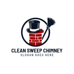 Classic Red Brick Chimney with Top Hat and Broom Logo Template