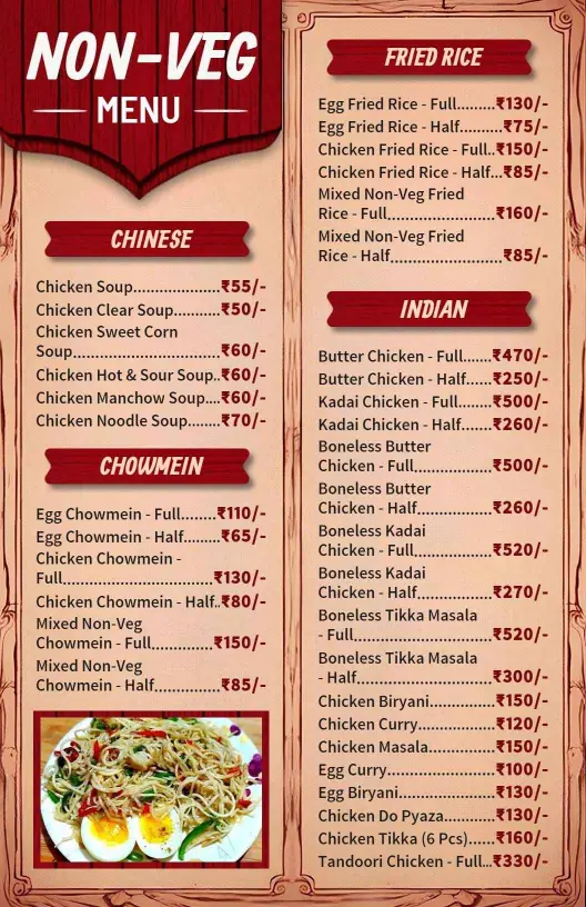Classic Red-Brown Non-Vegetarian Menu Template