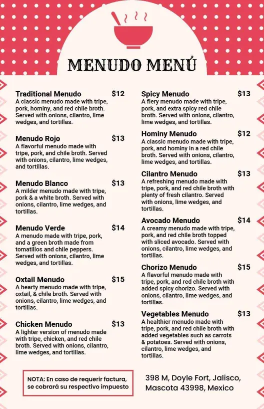 Classic Red Polka Dot Cilantro Mexican Menudo Menu Template