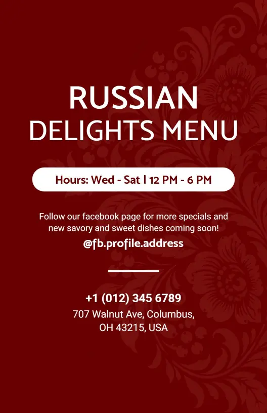 Classic Red Russian Delicacies Restaurant Menu Template