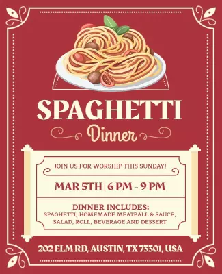 Classic Red Spaghetti Dinner Invitation Poster Template