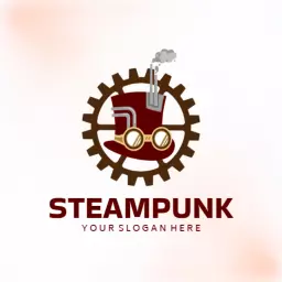 Classic Red Steampunk Hat and Gears Vintage Logo Template