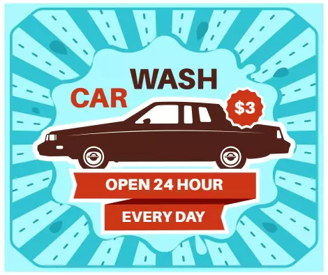 Classic Retro Car Wash Promotion with Open Hours Ad Template