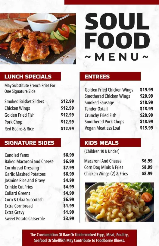 Classic Soul Food Restaurant Menu Template