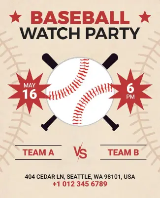 Classic Sports-Themed Baseball Watch Party Flyer Template