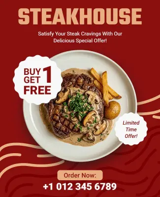 Classic Steakhouse Buy One Get One Free Deal Flyer Template