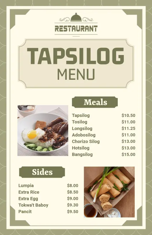 Classic Tapsilog Meals and Sides Menu Template