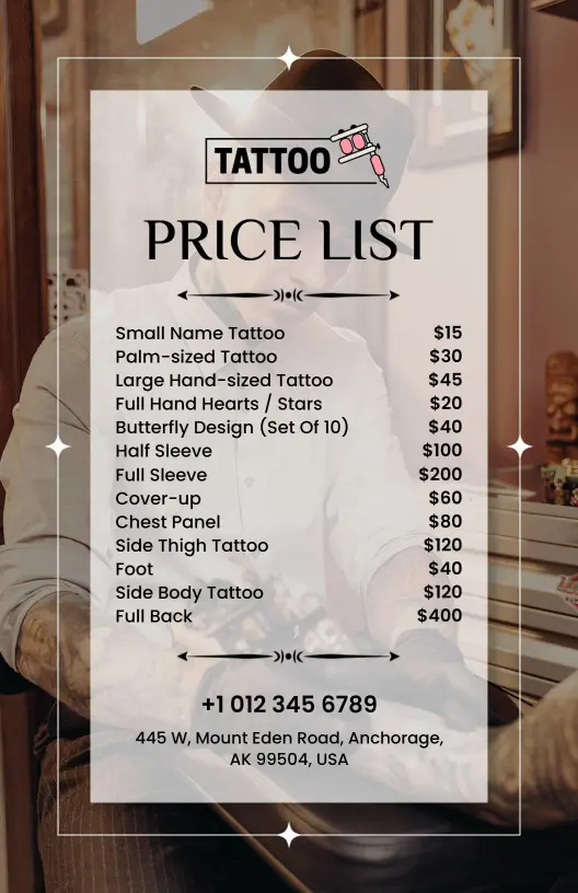 Classic Tattoo Services Price List Template