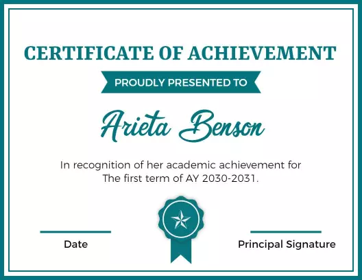Classic Teal Academic Achievement Award Certificate Template