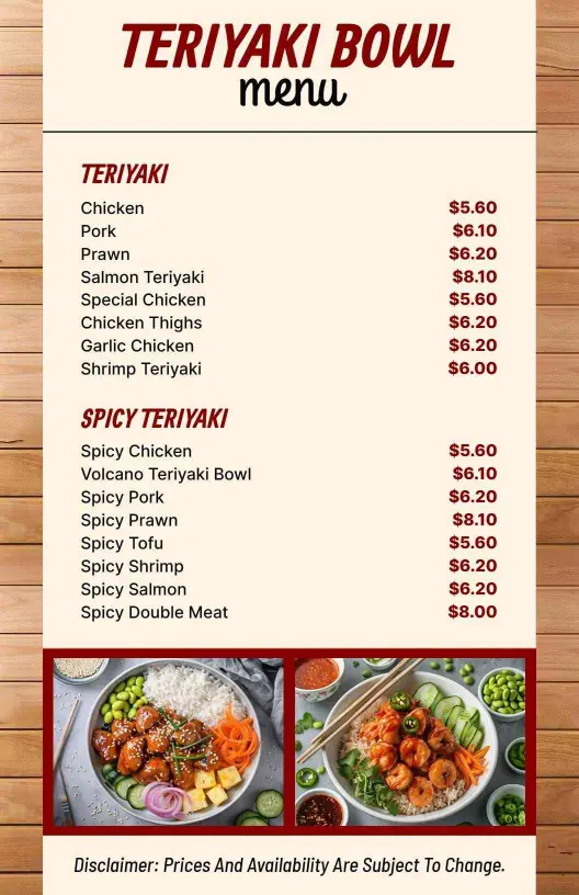 Classic Teriyaki Restaurant Menu Template