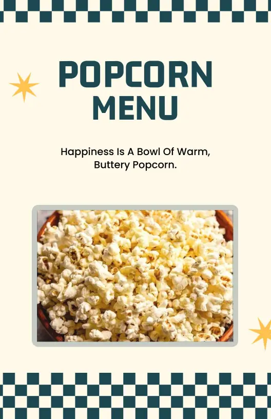 Classic Theater and Gourmet Flavor Options Popcorn Menu Template