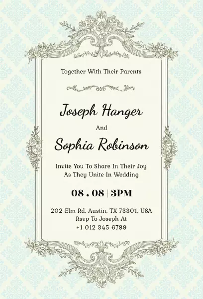 Classic Vintage Floral Wedding Celebration Invitation Template