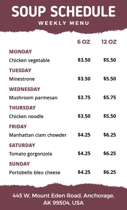 Classic Weekly Soup Specials Menu Template