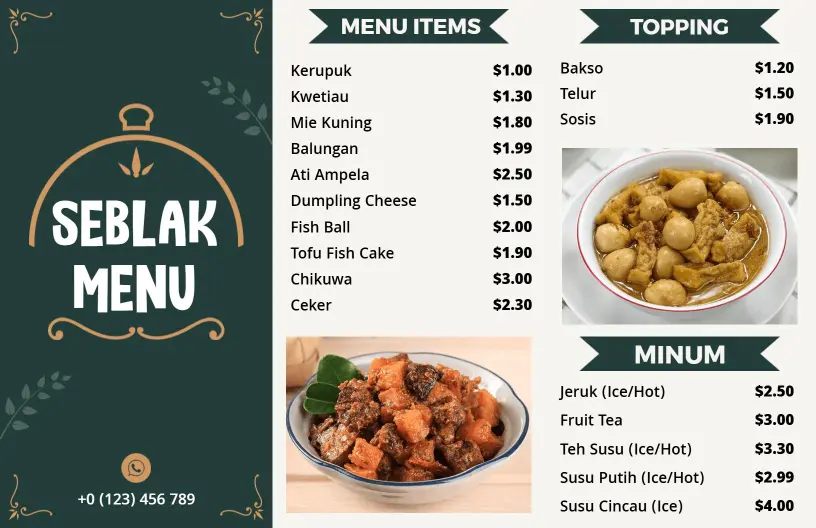 Classic White and Green Indonesian Seblak Menu Template