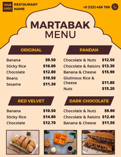 Classic Yellow and Brown Martabak Selection Menu Template