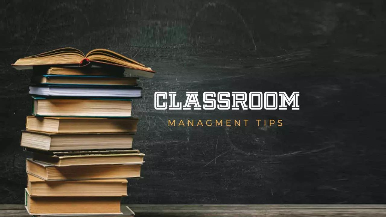 Classroom Management Tips Over Stacked Books YouTube Banner Template