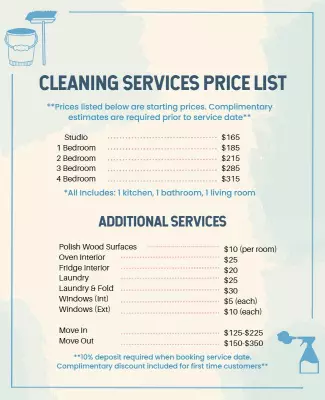 Clean and Simple Blue Cleaning Services Price List Poster Template