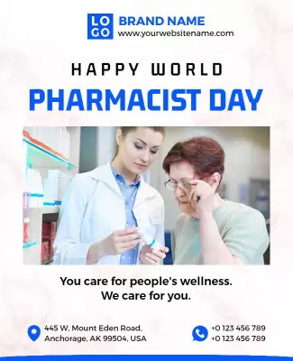 Clean Blue Celebration for World Pharmacist Day Poster Template